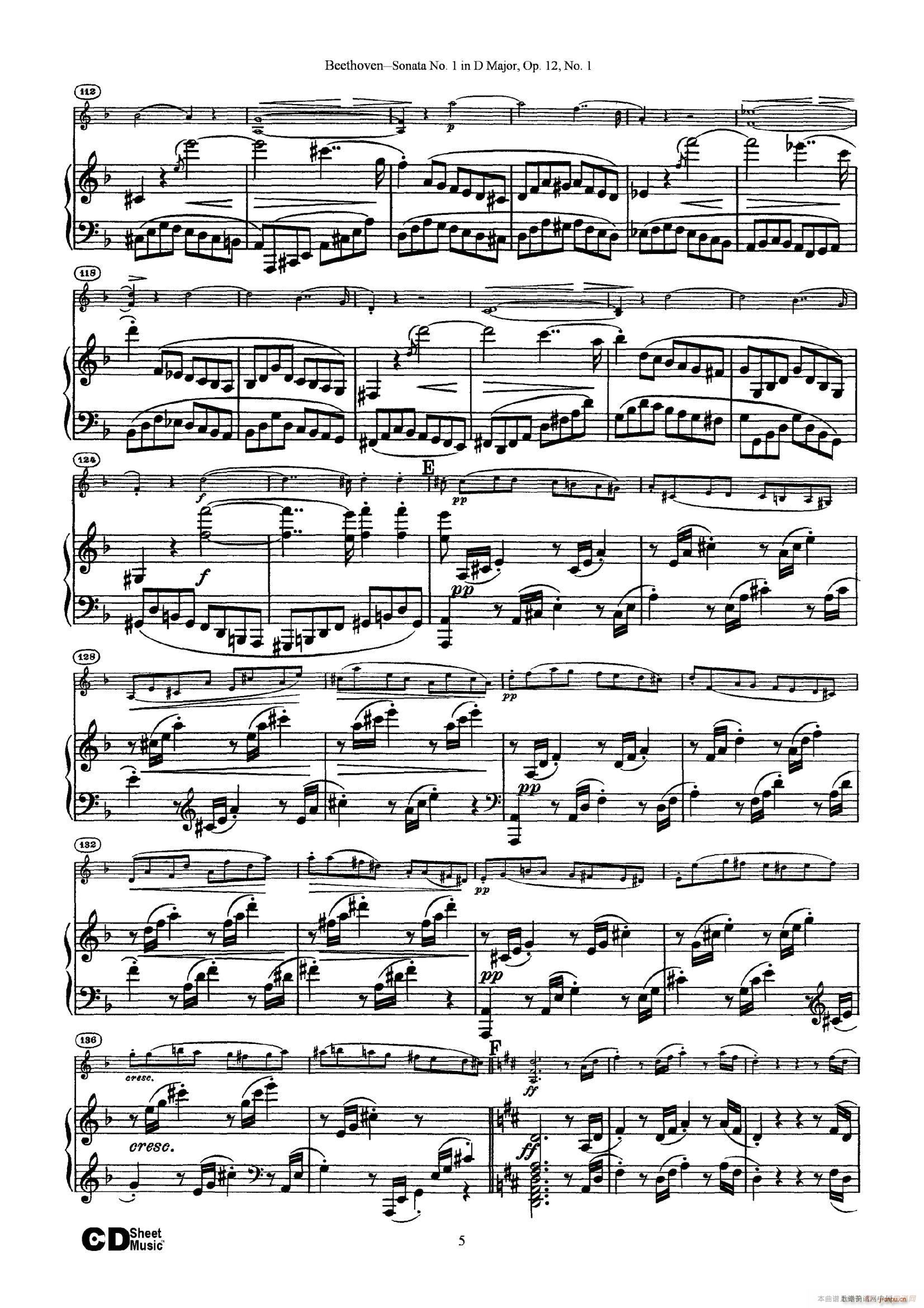 D大调第一小提琴奏鸣曲（Sonata No 1 in D Major Op 12 No 1）（ 钢琴伴奏）5