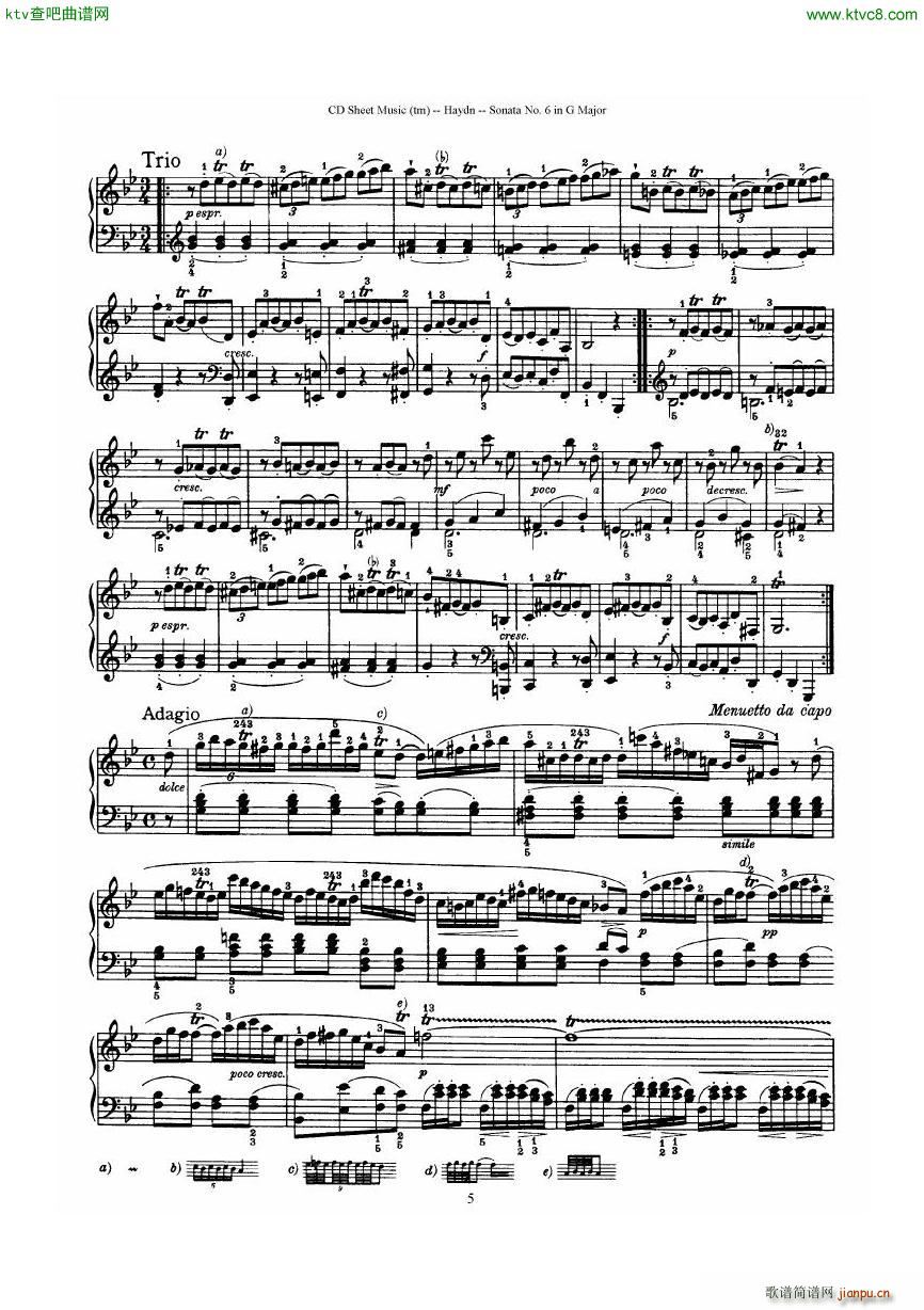 Haydn Joseph Sonata no 6 in G Major5