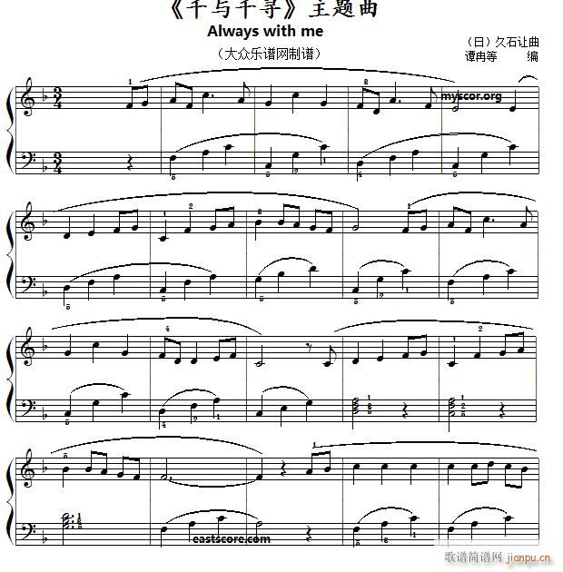 动画片《千与千寻》主题曲(儿童钢琴小曲)1