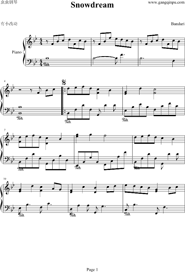 雪之梦（较好版）-钢琴谱(钢琴曲)-班得瑞-Bandari1