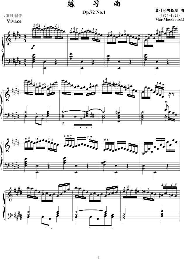 练习曲Op.72 No.1-钢琴谱(钢琴曲)-莫什科夫斯基-Moszkowski1