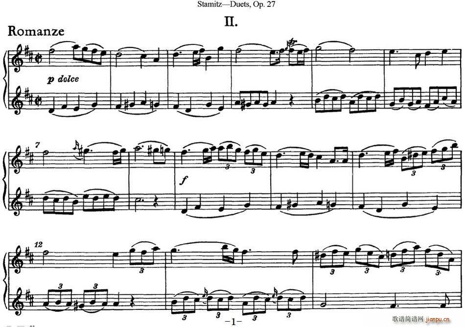 斯塔米茨二重奏长笛练习曲Op 27(No 2)1