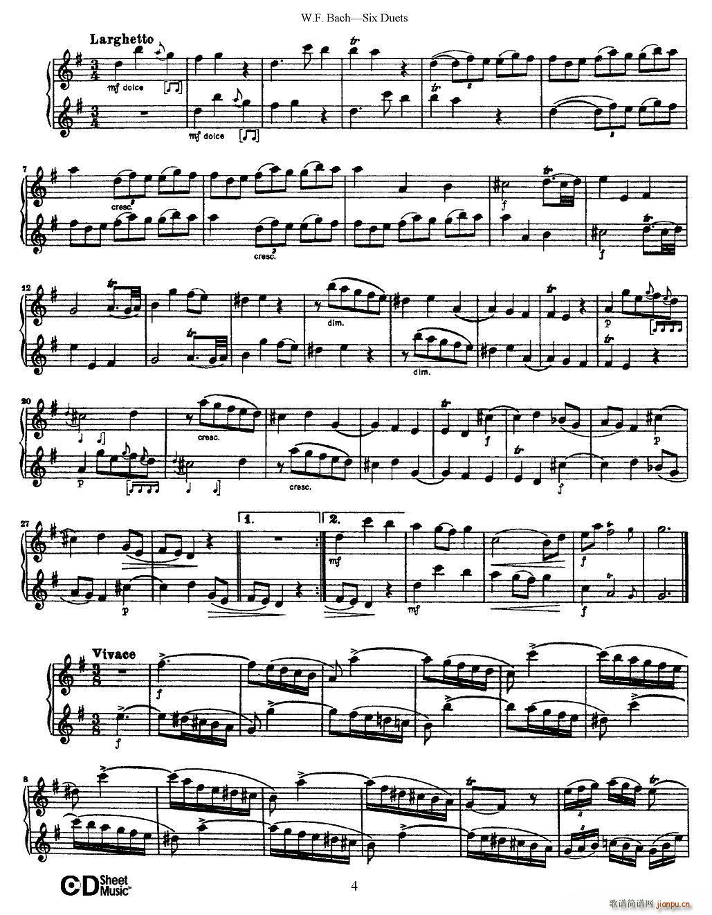 W F 巴赫―六首二重奏练习曲（1）4