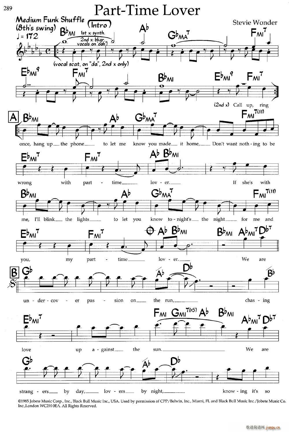 Part-Time Lover(爵士钢琴曲)1