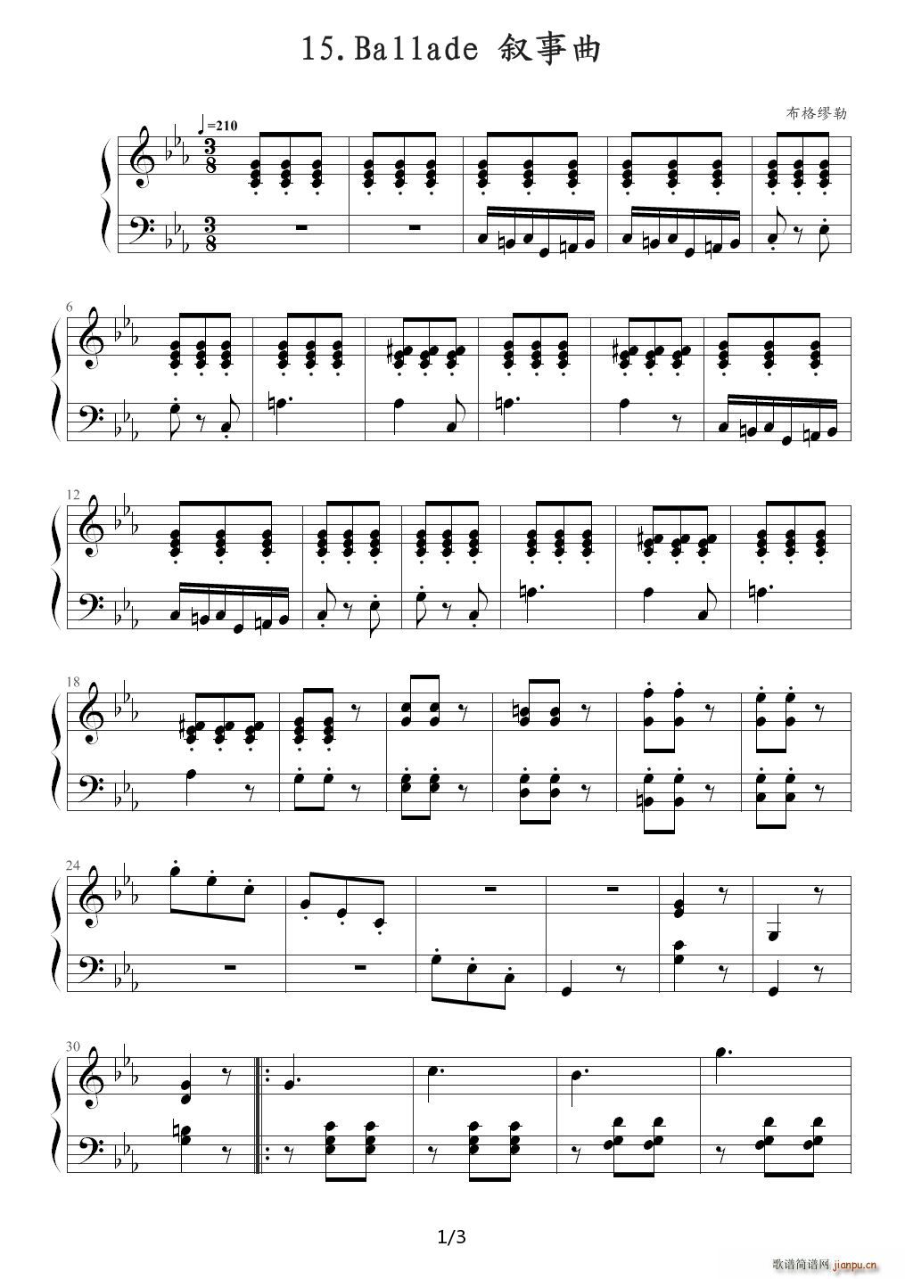 叙事曲（Ballade 布格缪勒钢琴进阶25曲作品100第15首） 降E调1