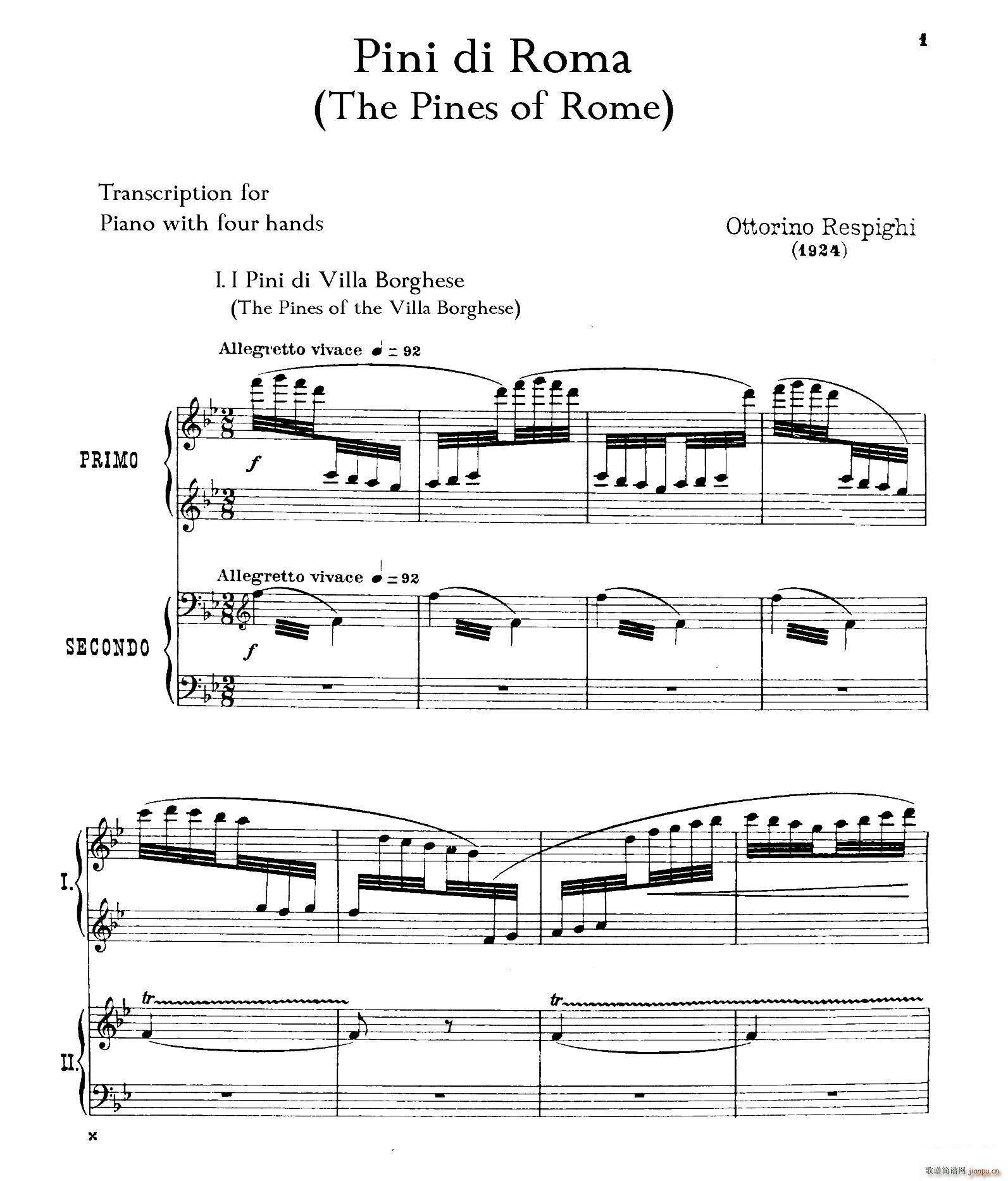 The Pines of Rome(交响诗《罗马的松树》 双钢琴)(第一部分 博尔盖塞别墅的松树)1