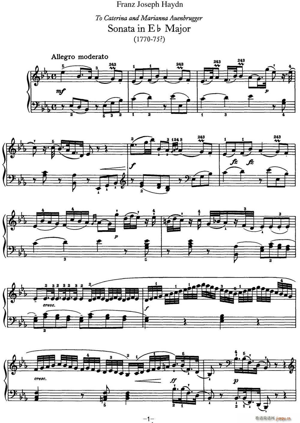 海顿 钢琴奏鸣曲 Hob XVI 38 in E-flat major1