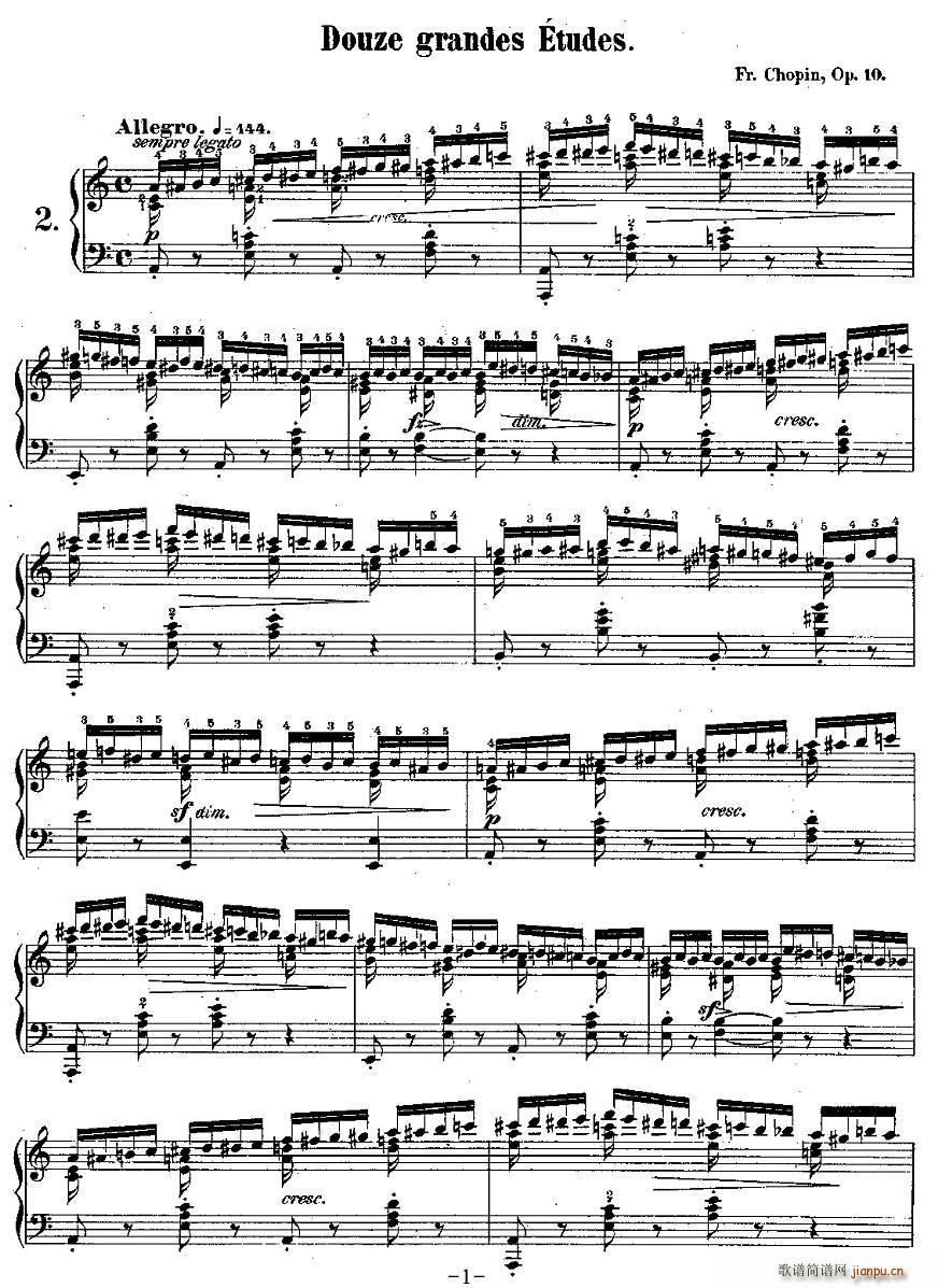 肖邦钢琴练习曲，Op.10之二1