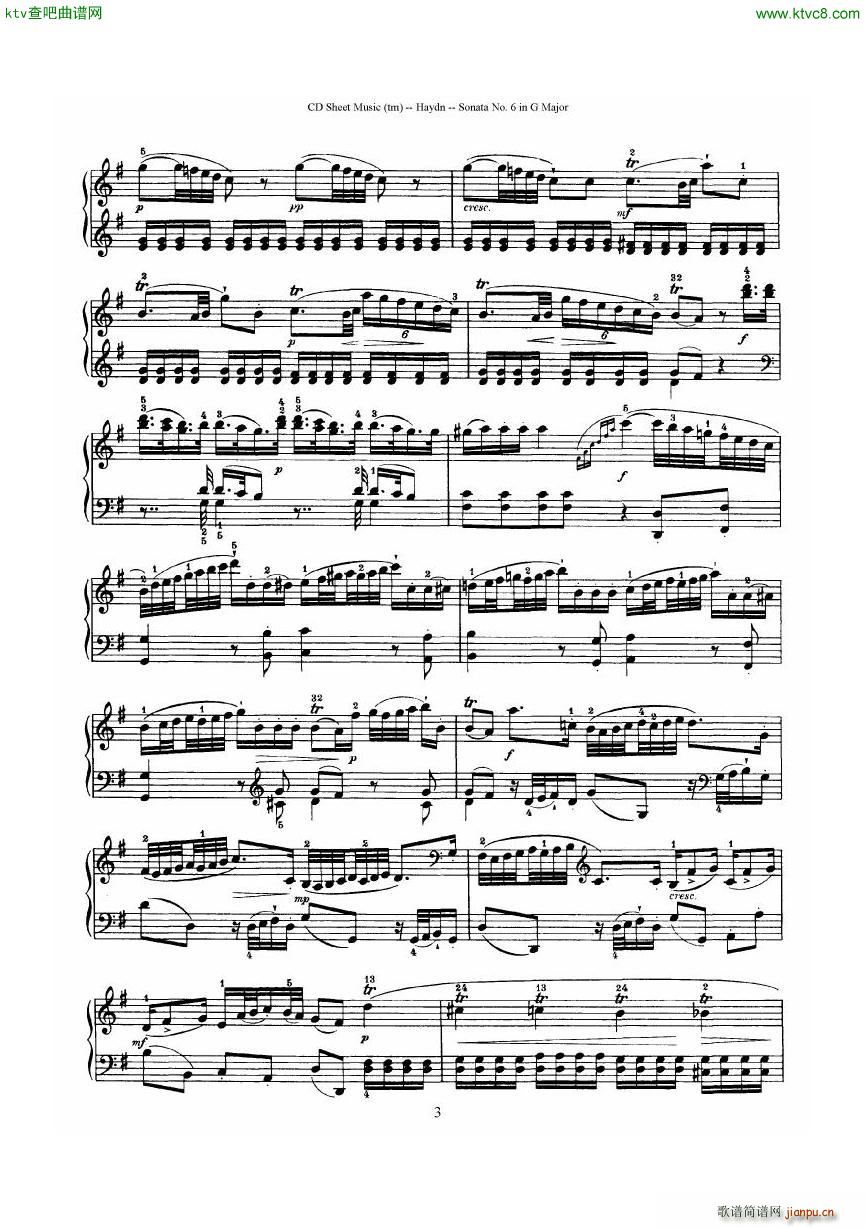 Haydn Joseph Sonata no 6 in G Major3