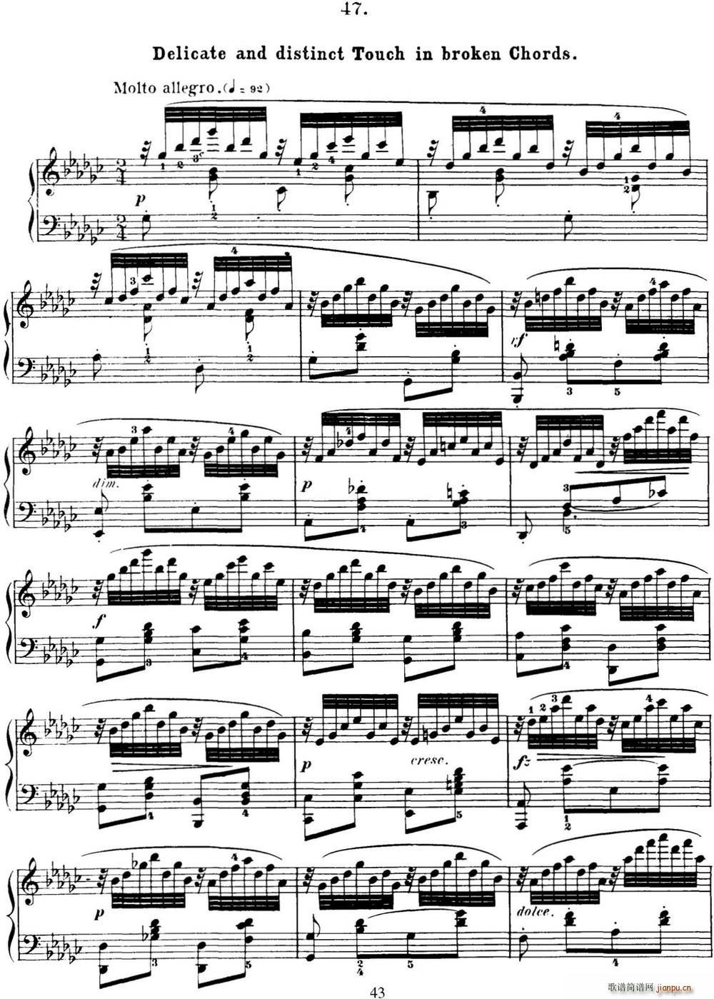 50首车尔尼Op 740钢琴手指灵巧技术练习曲(NO 47)1