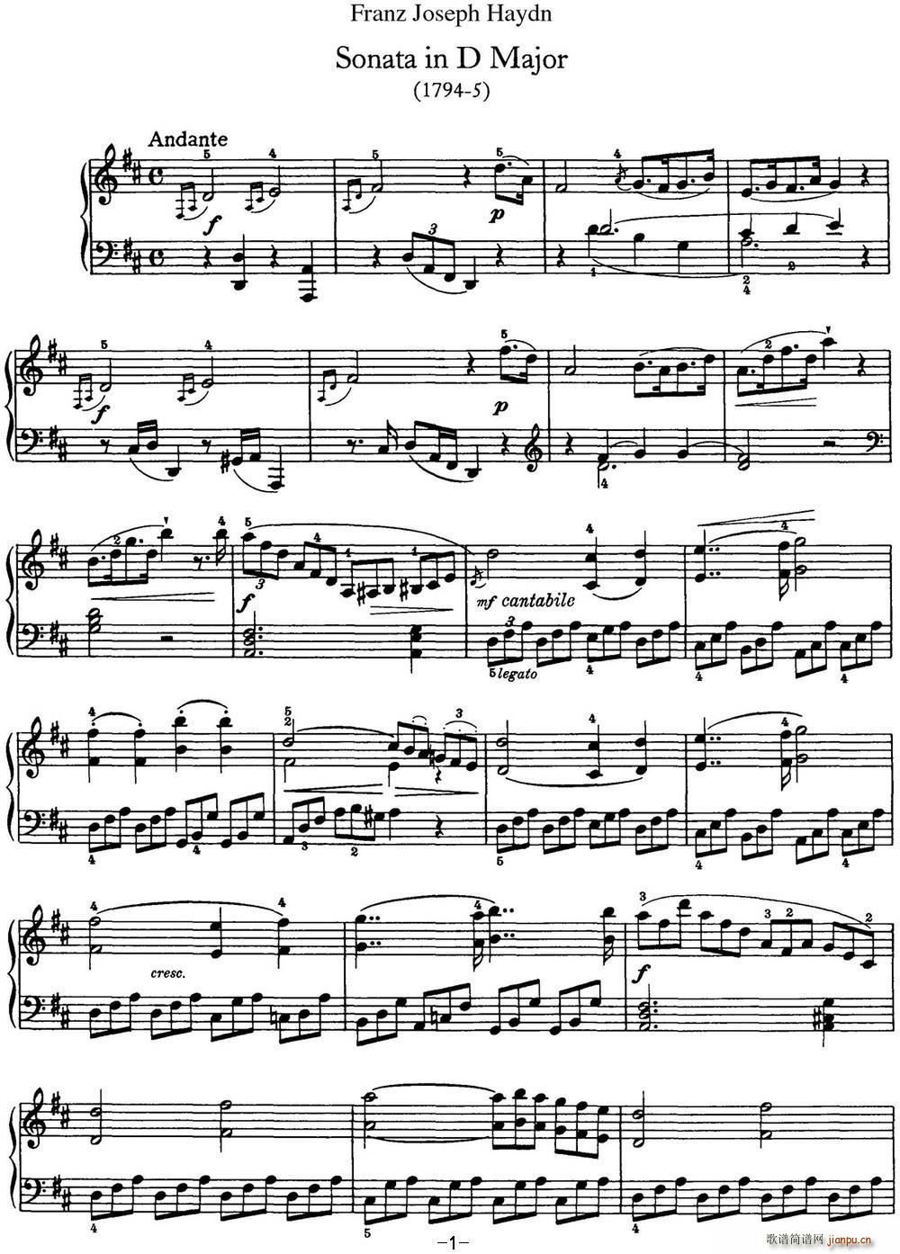 海顿 钢琴奏鸣曲 Hob XVI 51 in D major1