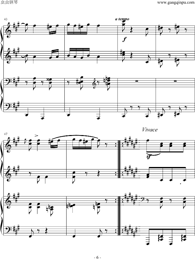 《匈牙利舞曲第5号》四手联弹-钢琴谱(钢琴曲)-勃拉姆斯-Brahms6