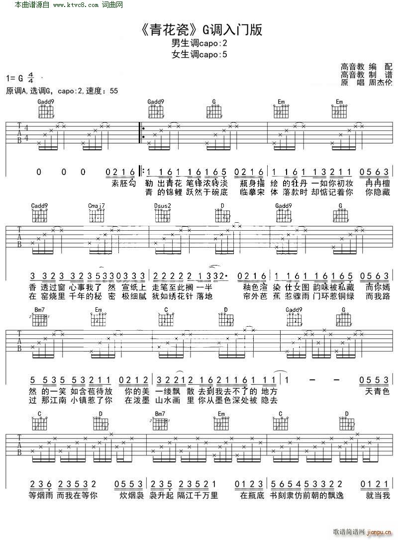 青花瓷( 吉他弹唱教学G调入门版)1