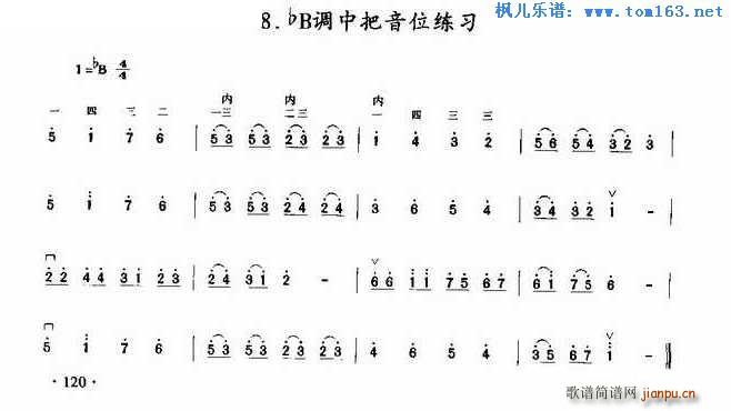 降B调中把音位练习 二胡曲谱1
