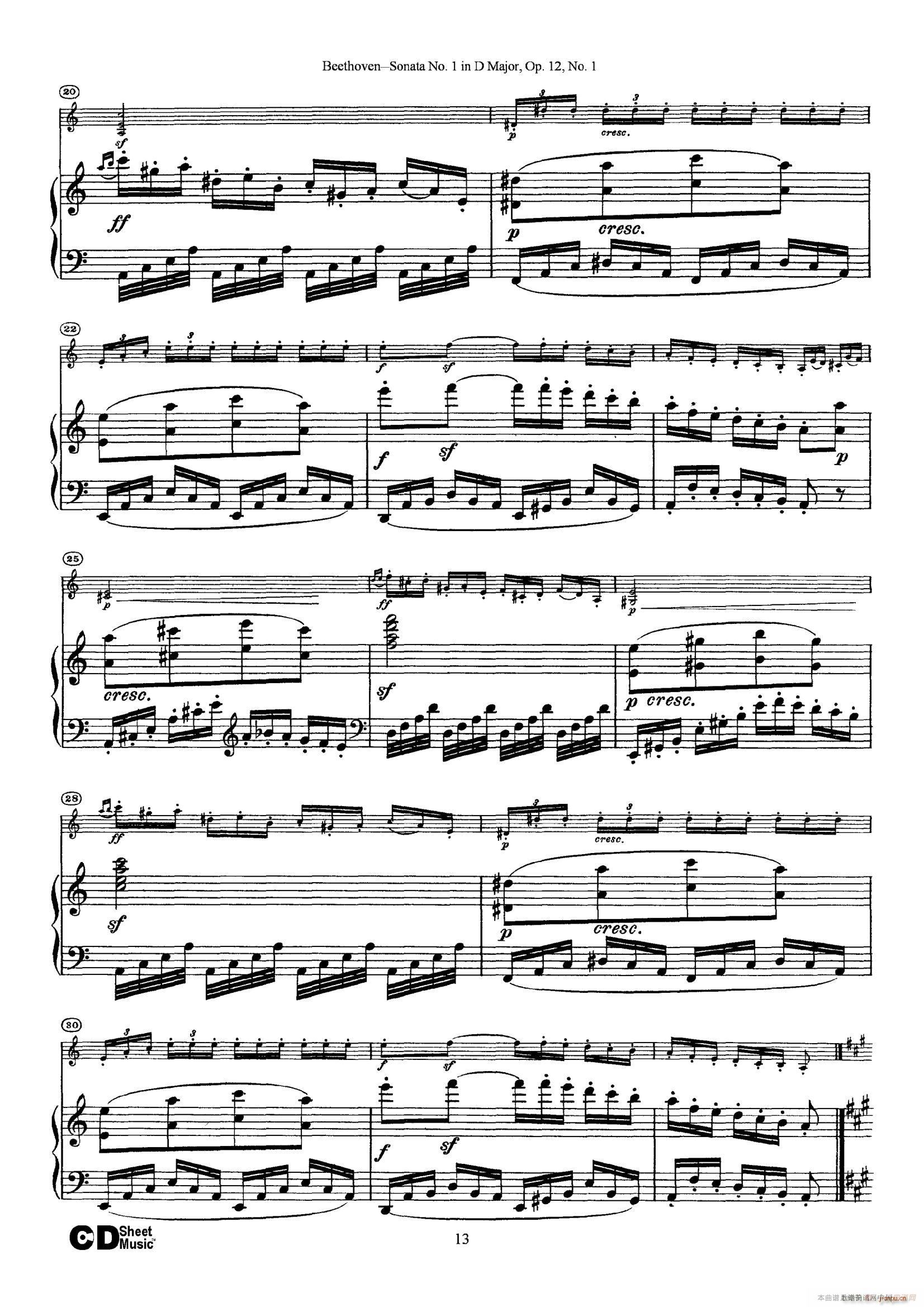 D大调第一小提琴奏鸣曲（Sonata No 1 in D Major Op 12 No 1）（ 钢琴伴奏）13