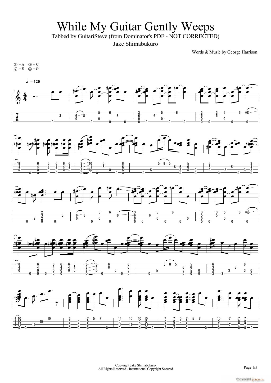 While My Guitar Gently Weeps（尤克里里指弹谱）1