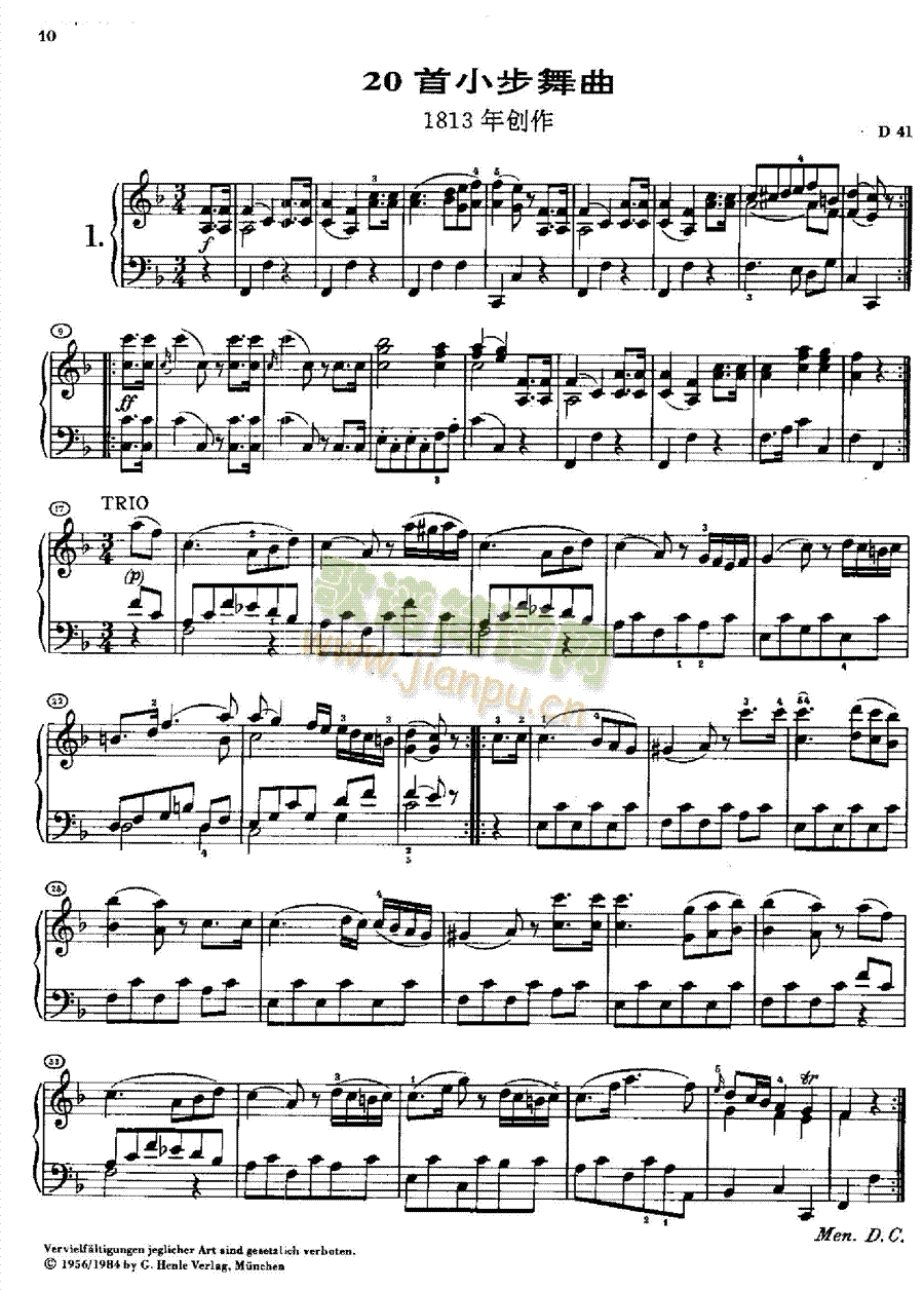 20首小步舞曲(1813年创作) 键盘类 钢琴1