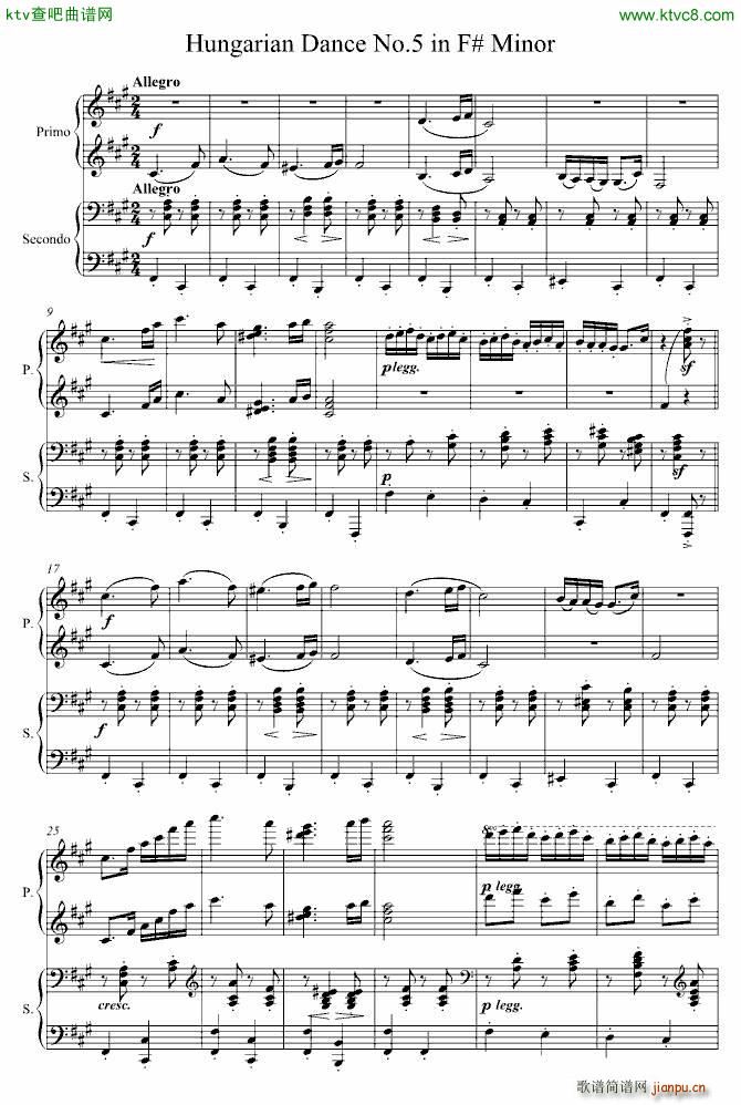 原版的匈牙利舞曲 四手联弹_勃拉姆斯 Brahms1