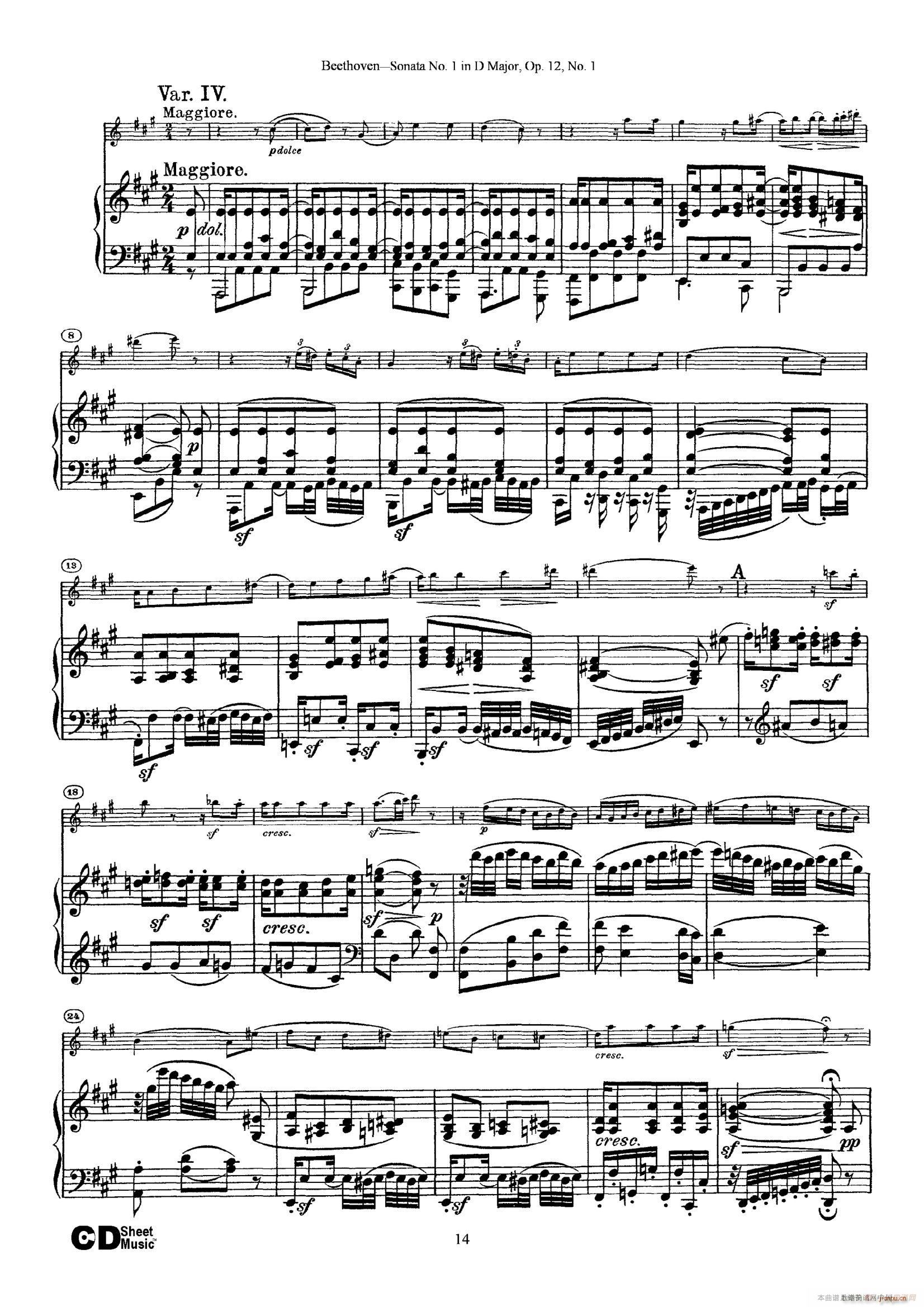 D大调第一小提琴奏鸣曲（Sonata No 1 in D Major Op 12 No 1）（ 钢琴伴奏）14