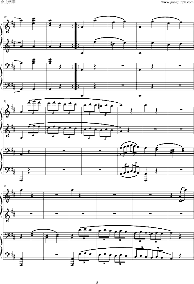 莫扎特D大调四手联弹钢琴奏鸣曲第三乐章-钢琴谱(钢琴曲)-莫扎特5