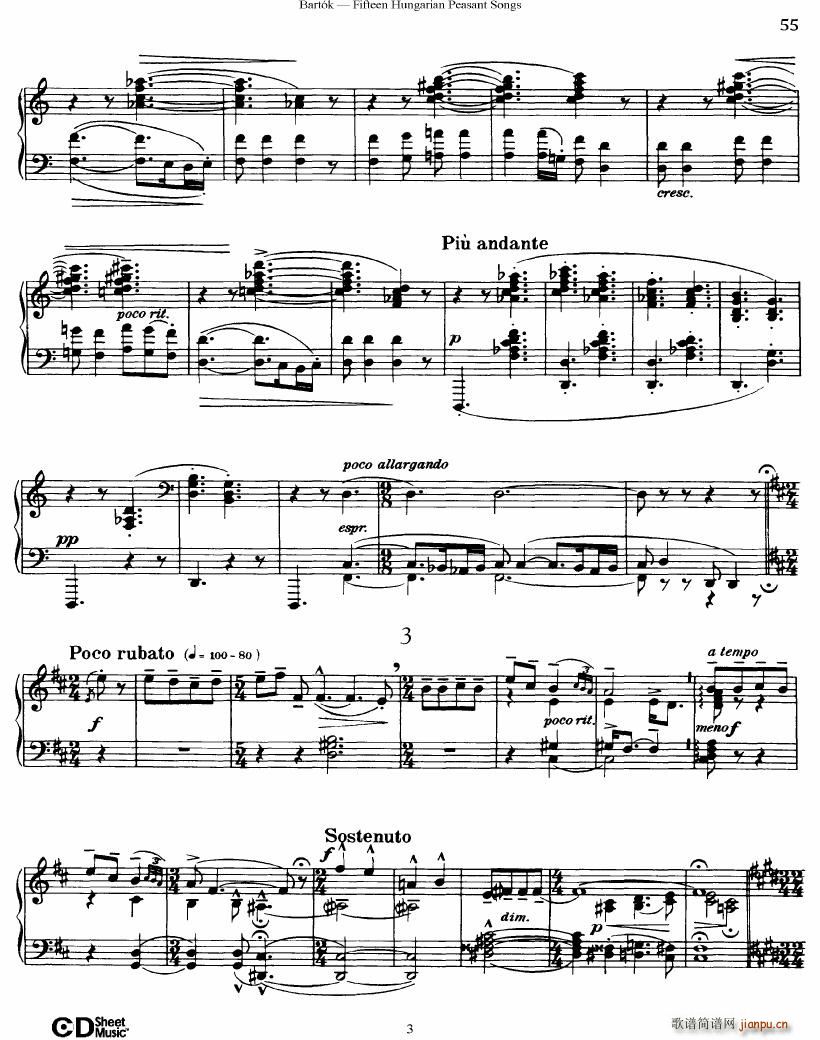 Bartok SZ 71 Fifteen Hungarian Peasant Songs Piano3