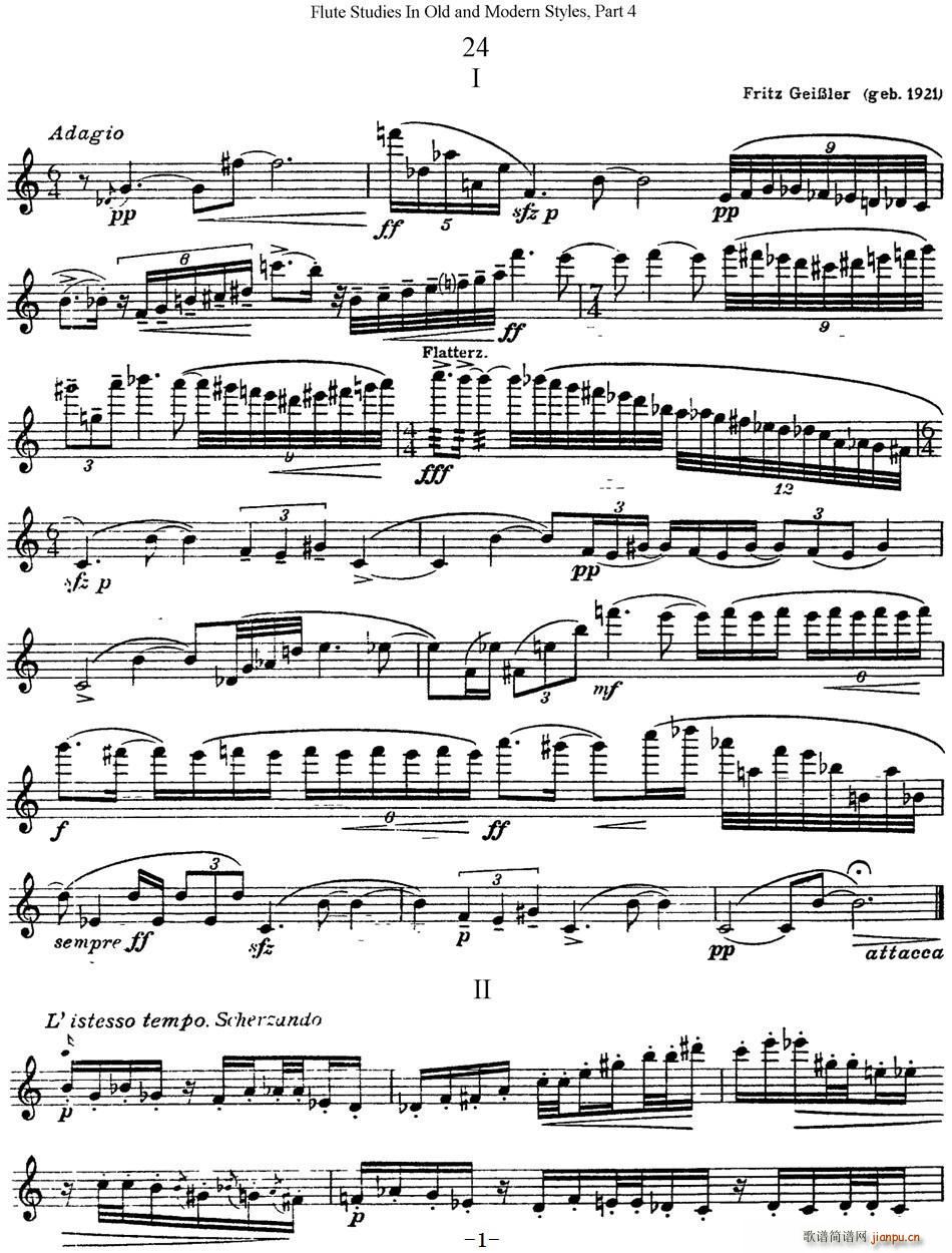 斯勒新老风格长笛练习重奏曲(第四部分)(NO 24)1