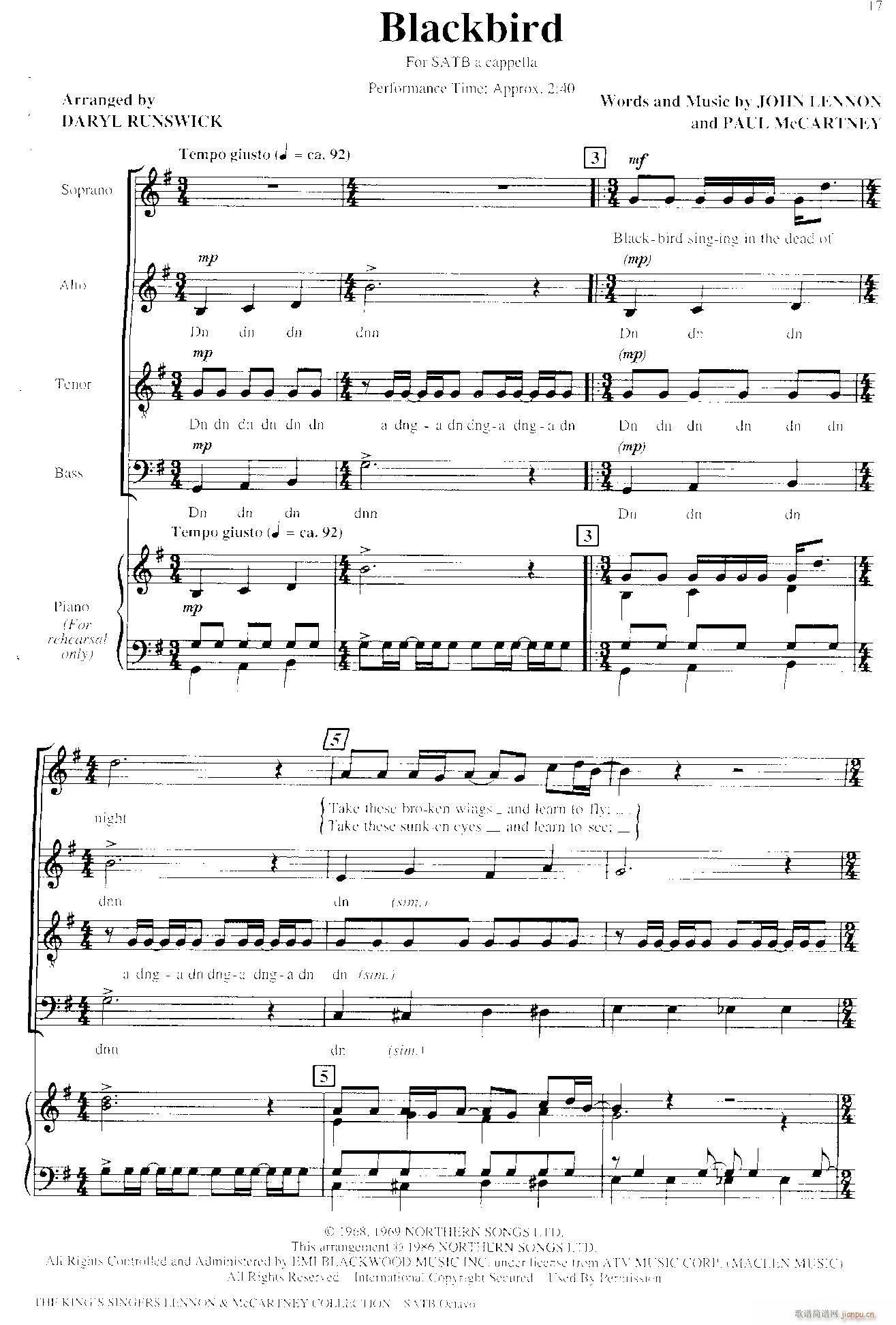 Blackbird（四重奏 钢琴伴奏）1
