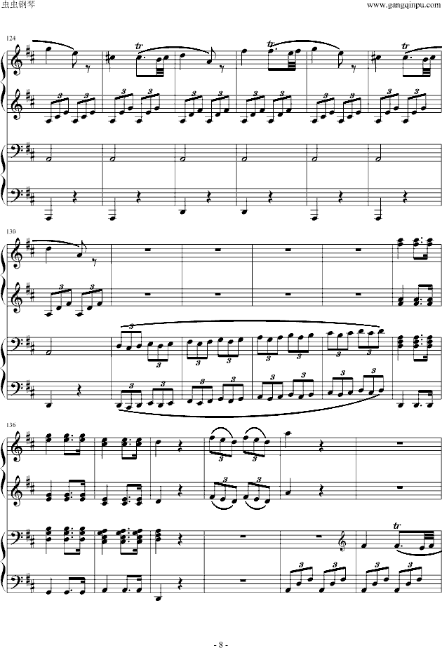 莫扎特D大调四手联弹钢琴奏鸣曲第三乐章-钢琴谱(钢琴曲)-莫扎特8