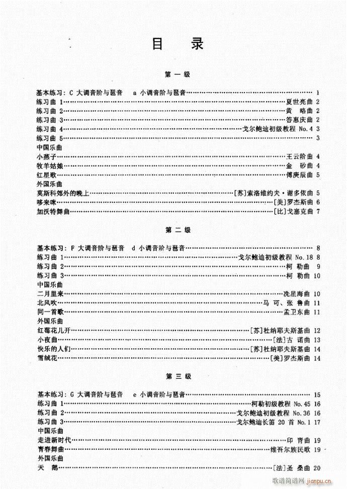 湖北艺术职业学院社会艺术考级系列教材  长笛考级教程目录1-201