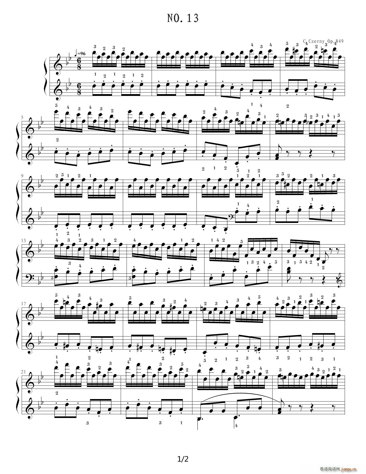 车尔尼849练习曲（钢琴流畅练习曲）NO 13 降B调1
