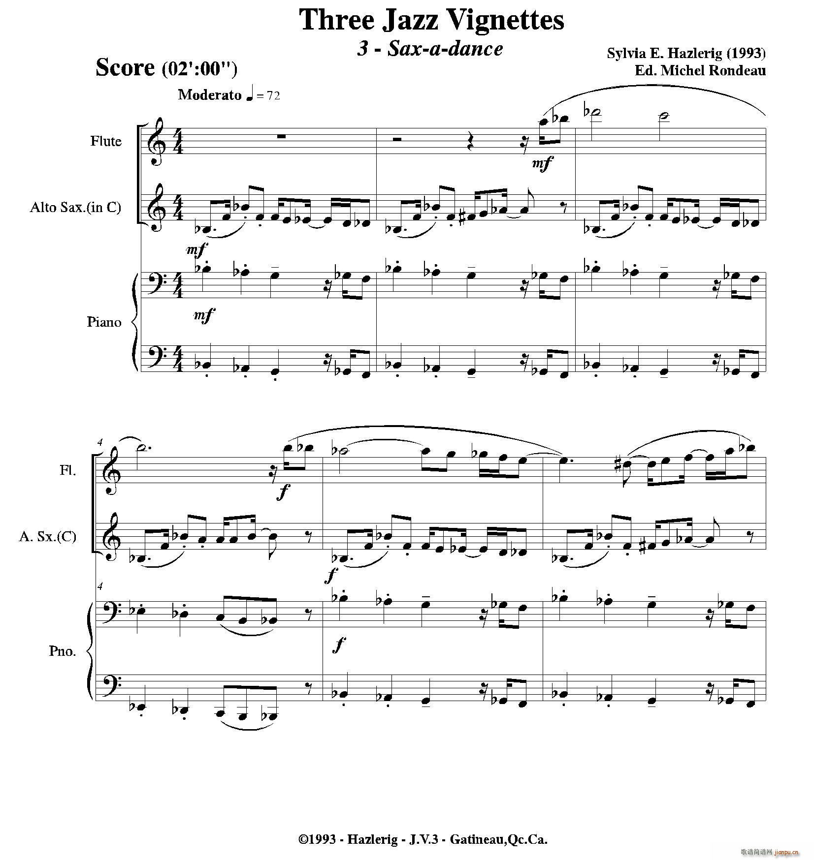 Three jazz vignettes(第三乐章)(长笛中萨钢琴三重奏总谱)_爵士管乐团1