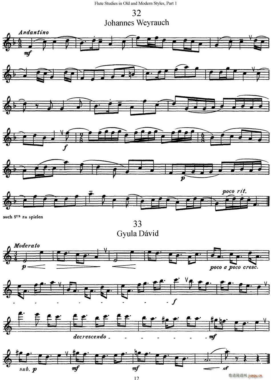 斯勒新老风格长笛练习重奏曲(第一部分)(NO 32-NO 35)1