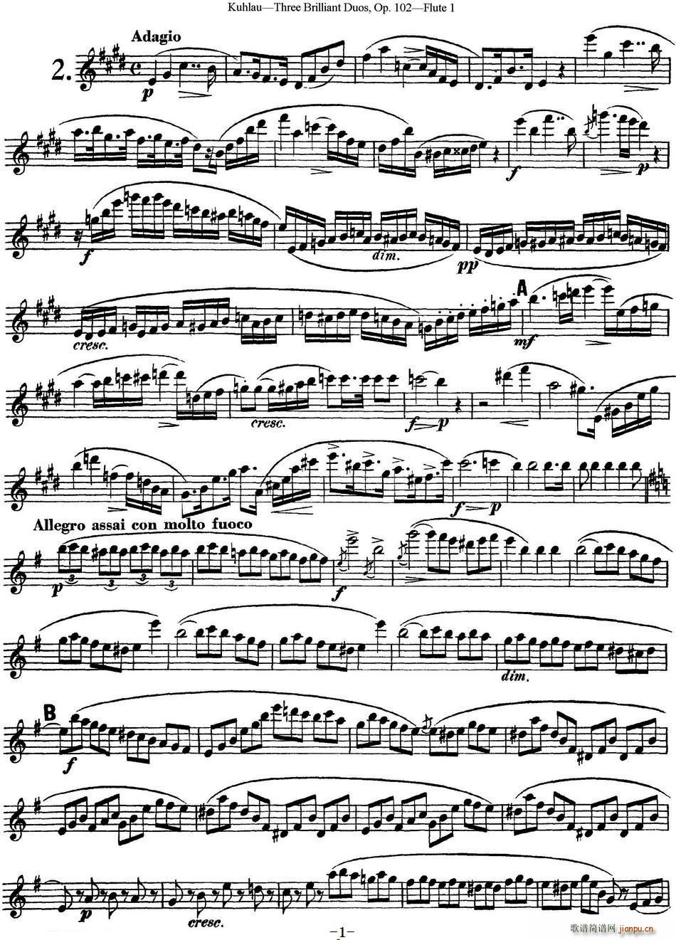 库劳长笛二重奏练习三段OP 102――Flute 1（NO 2）1