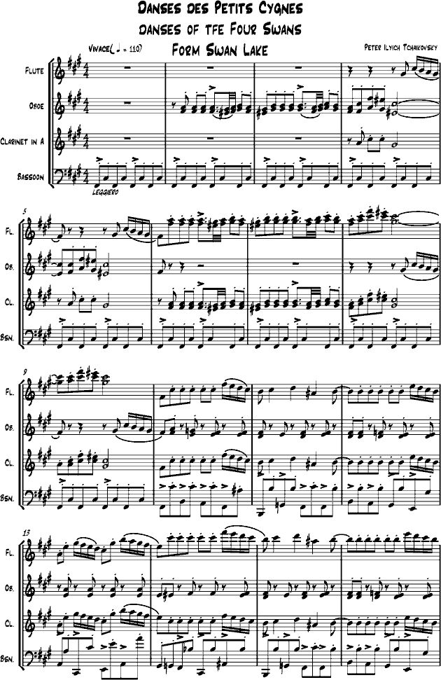 《四小天鹅舞曲》木管四重奏-钢琴谱(钢琴曲)-柴科夫斯基-Peter Ilyich Tchaikovsky1