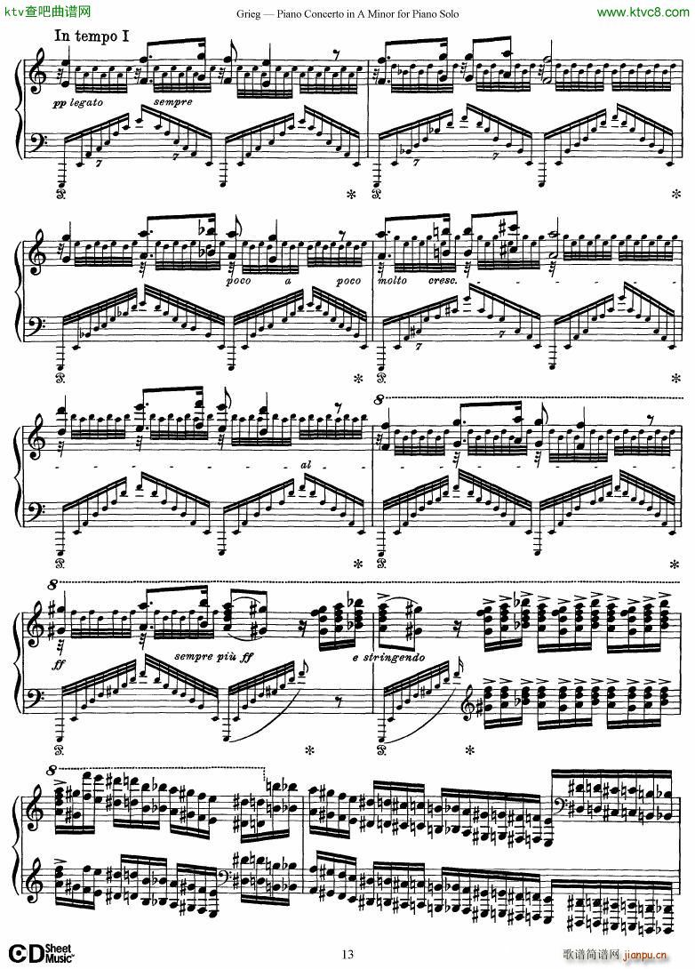 Piano Concerto in A minor Op 16 1868 rev 1907 piano solo arr13