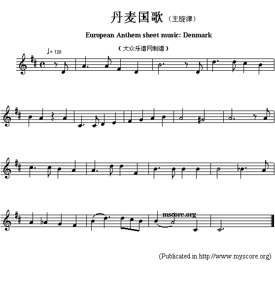 丹麦国歌(European Anthem sheet music:Denmark)1