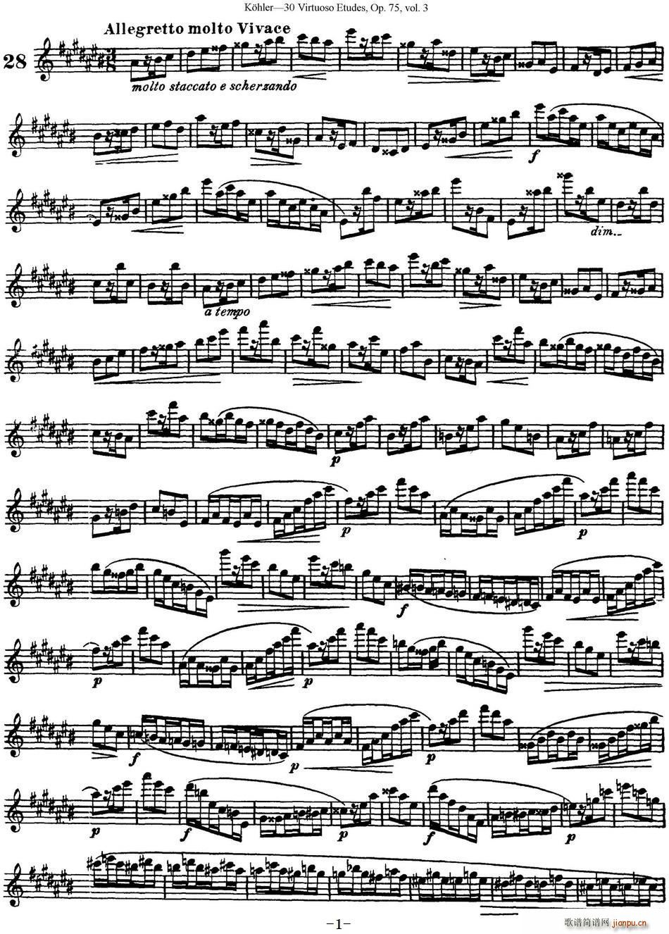 柯勒30首高级长笛练习曲作品75号(NO 28)1