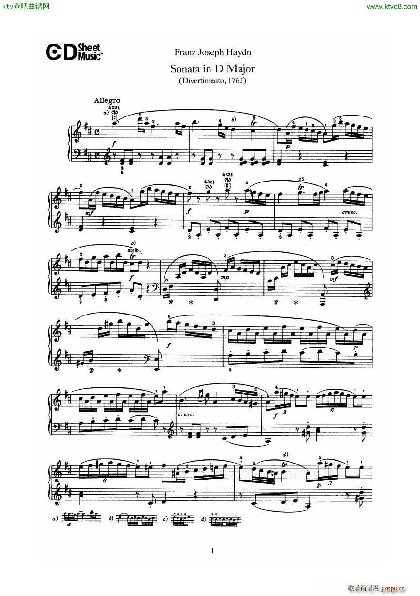 Haydn Joseph Sonata no 4 in D Major1