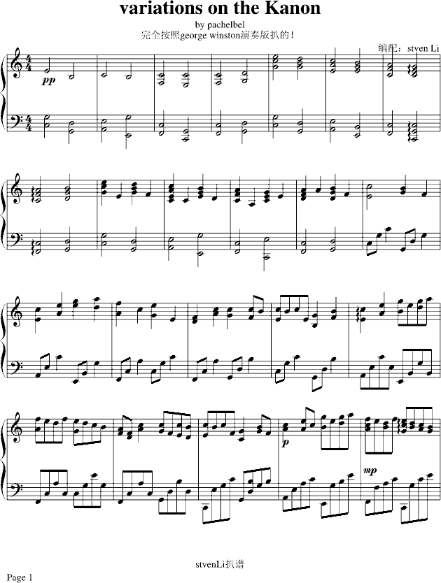卡农-演奏版-Geogre winston-钢琴谱(钢琴曲)-帕赫贝尔-Pachelbel1