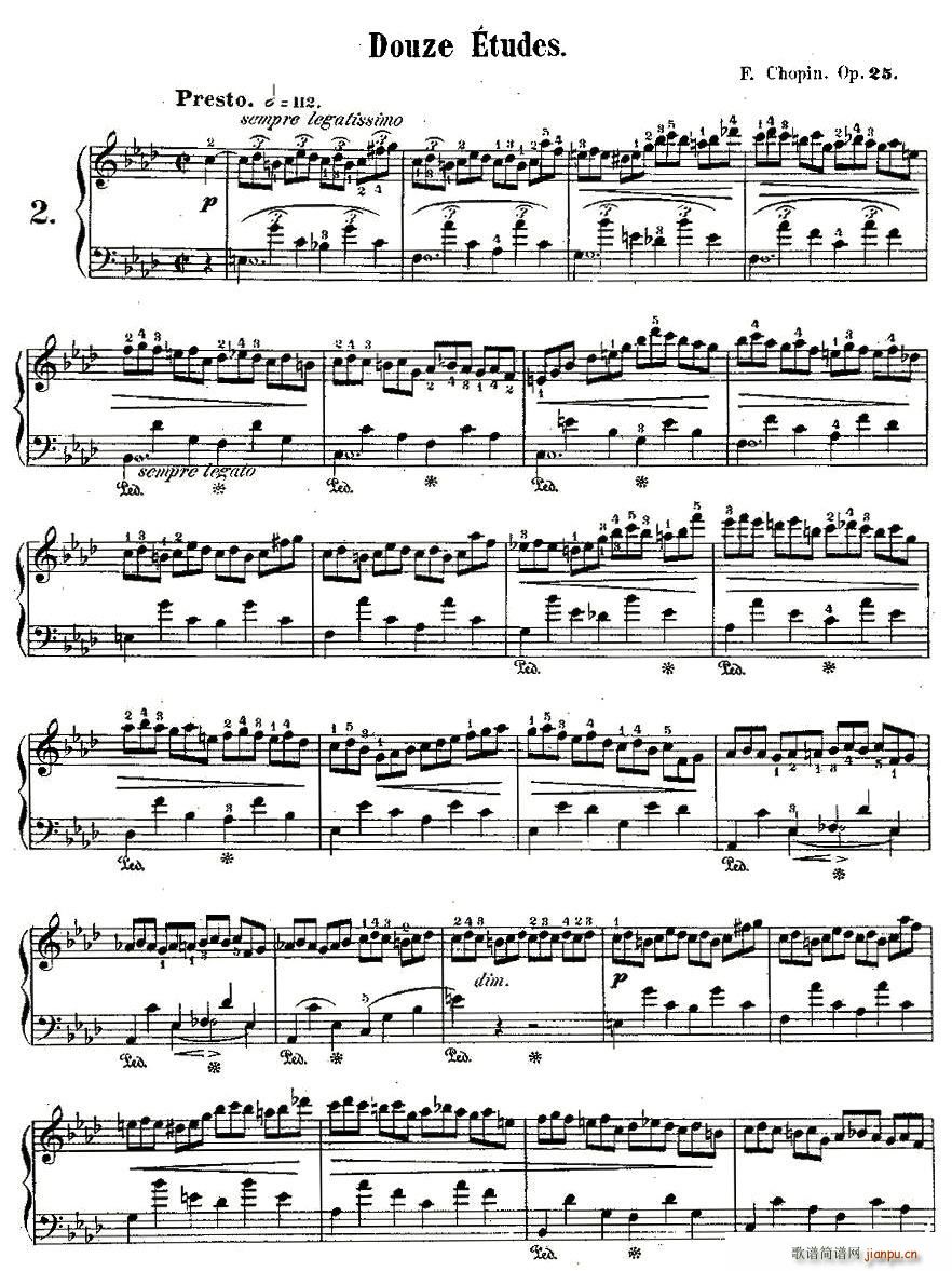 肖邦钢琴练习曲，Op.25之二1