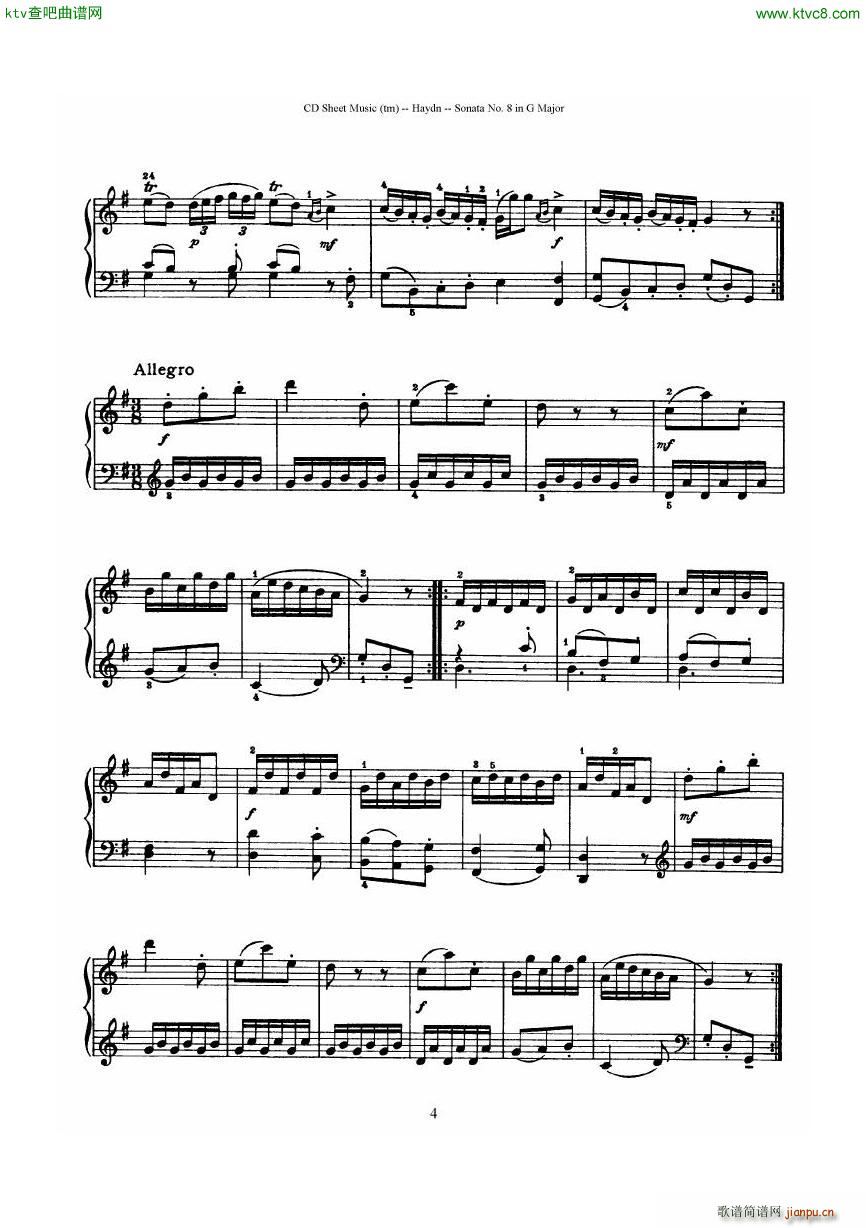 Haydn Joseph Sonata no 8 in G Major4