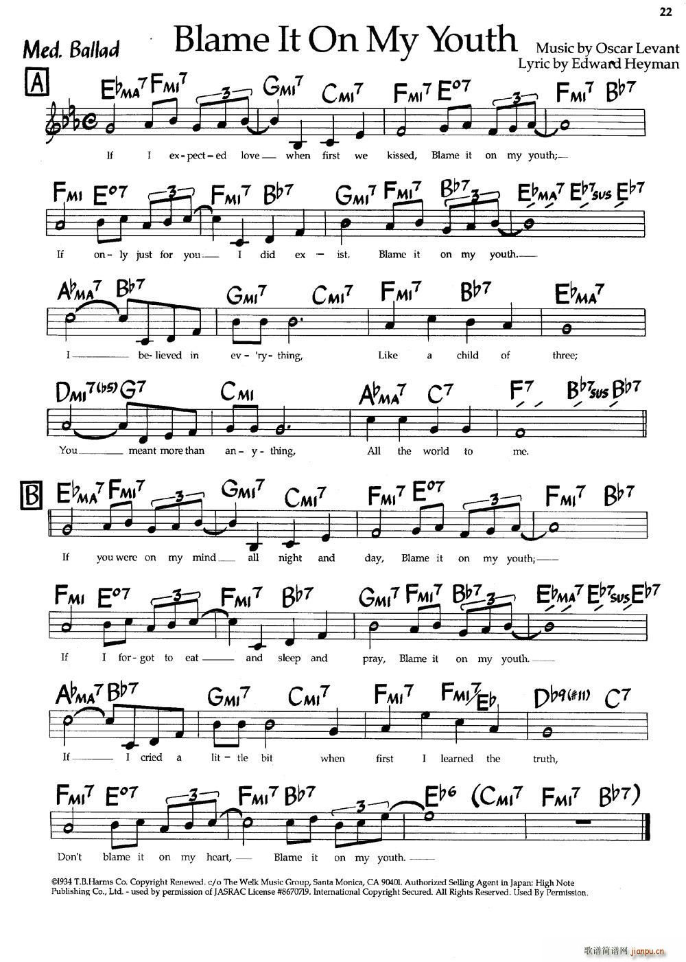Blame It On My Youth(爵士钢琴曲)1