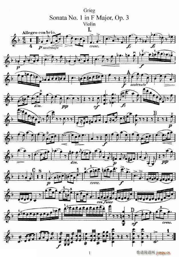 格里格F大调第一小提琴奏鸣曲，op.31