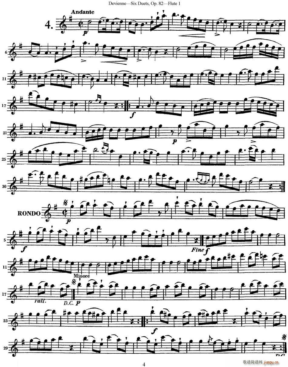 德维埃纳六个长笛二重奏小段Op 82――Flute 1(NO 4)1
