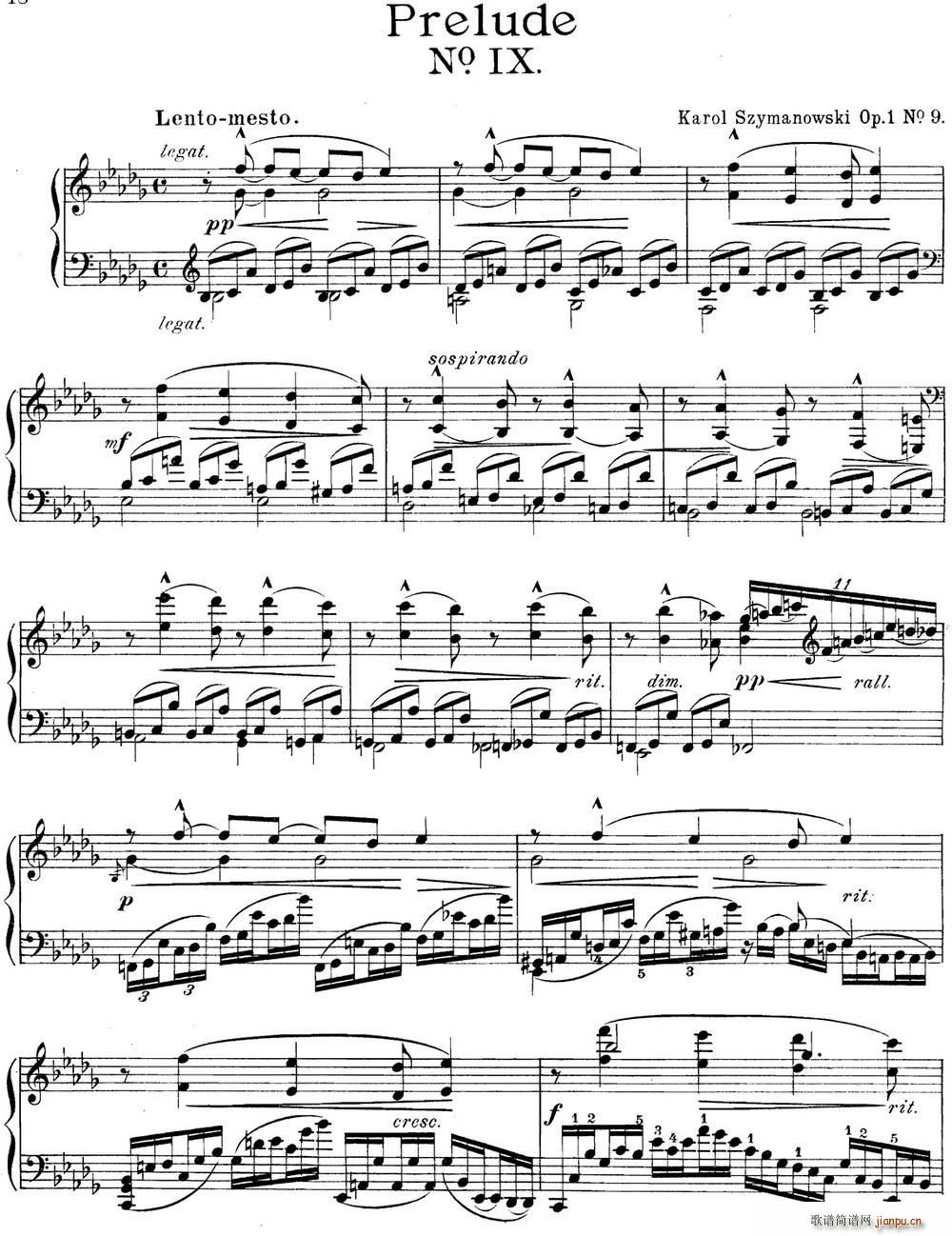 希曼诺夫斯基 9首钢琴前奏曲 Op 1 No 91