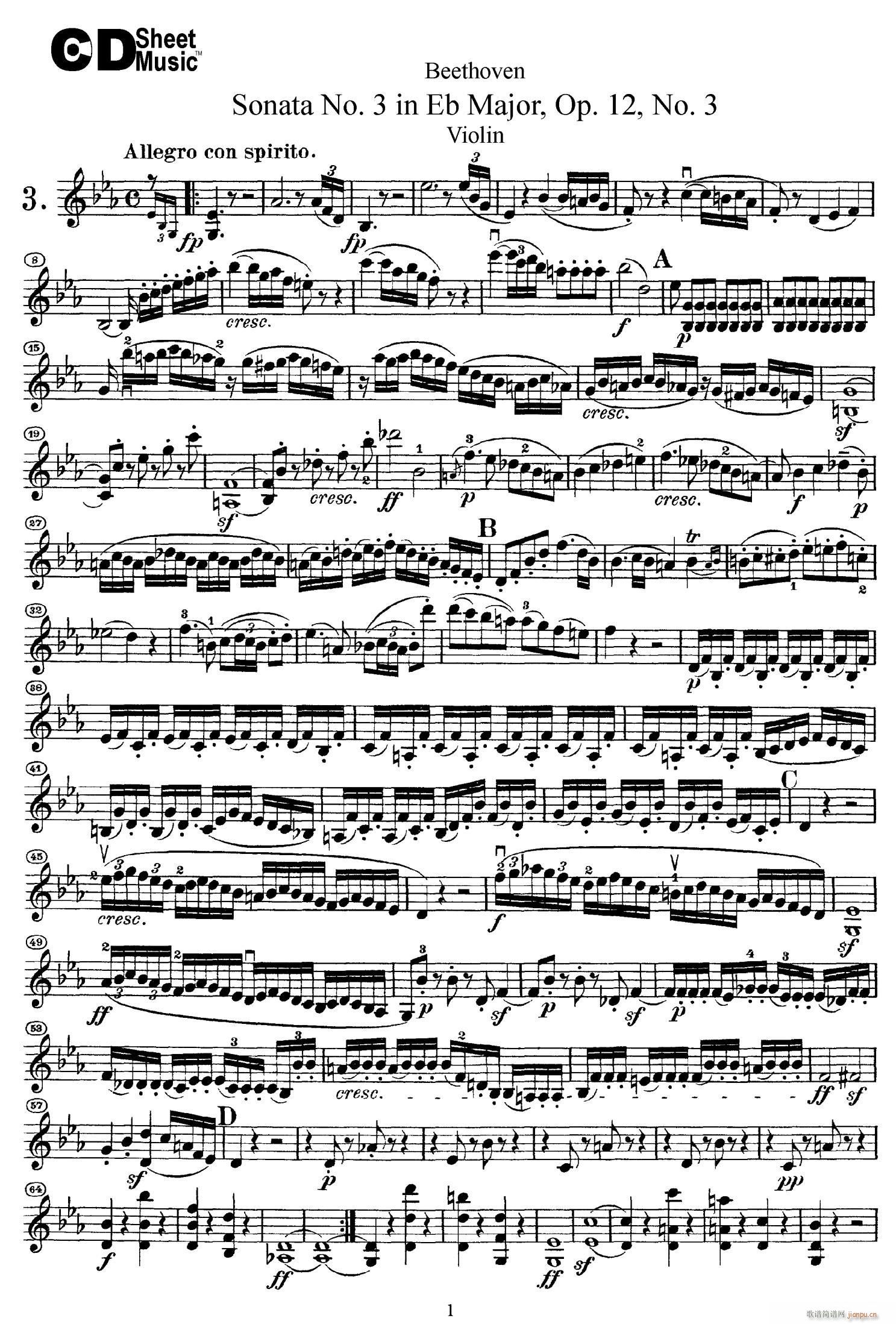 A大调第二小提琴奏鸣曲（Sonata No 2 in A Major Op 12 No 2）1