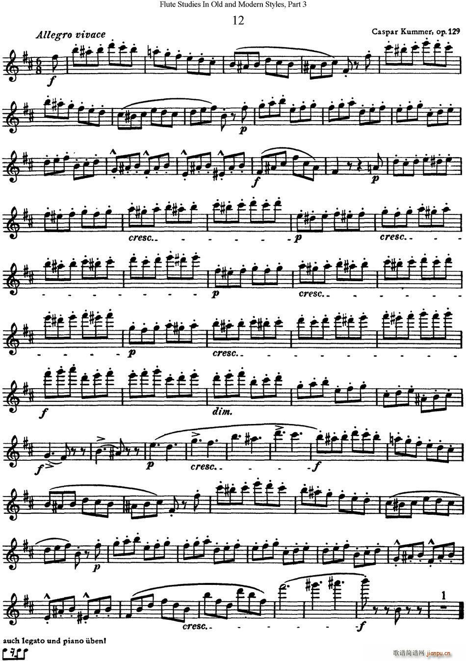 斯勒新老风格长笛练习重奏曲(第三部分)(NO 12)1