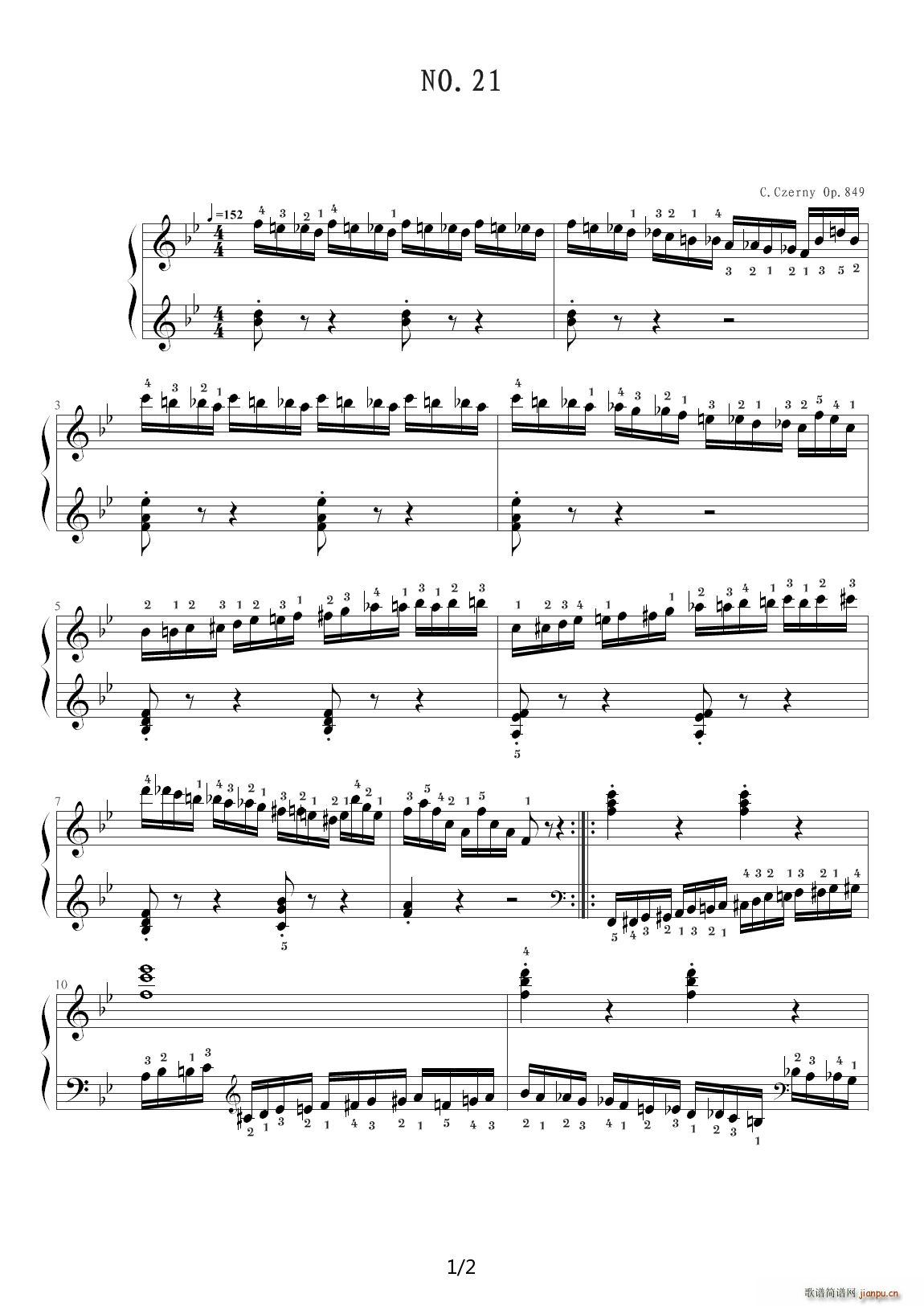 车尔尼849练习曲（钢琴流畅练习曲）NO 21 降B调1