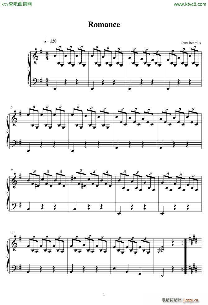 完全吉他原版钢琴Romance Jeux interdits1