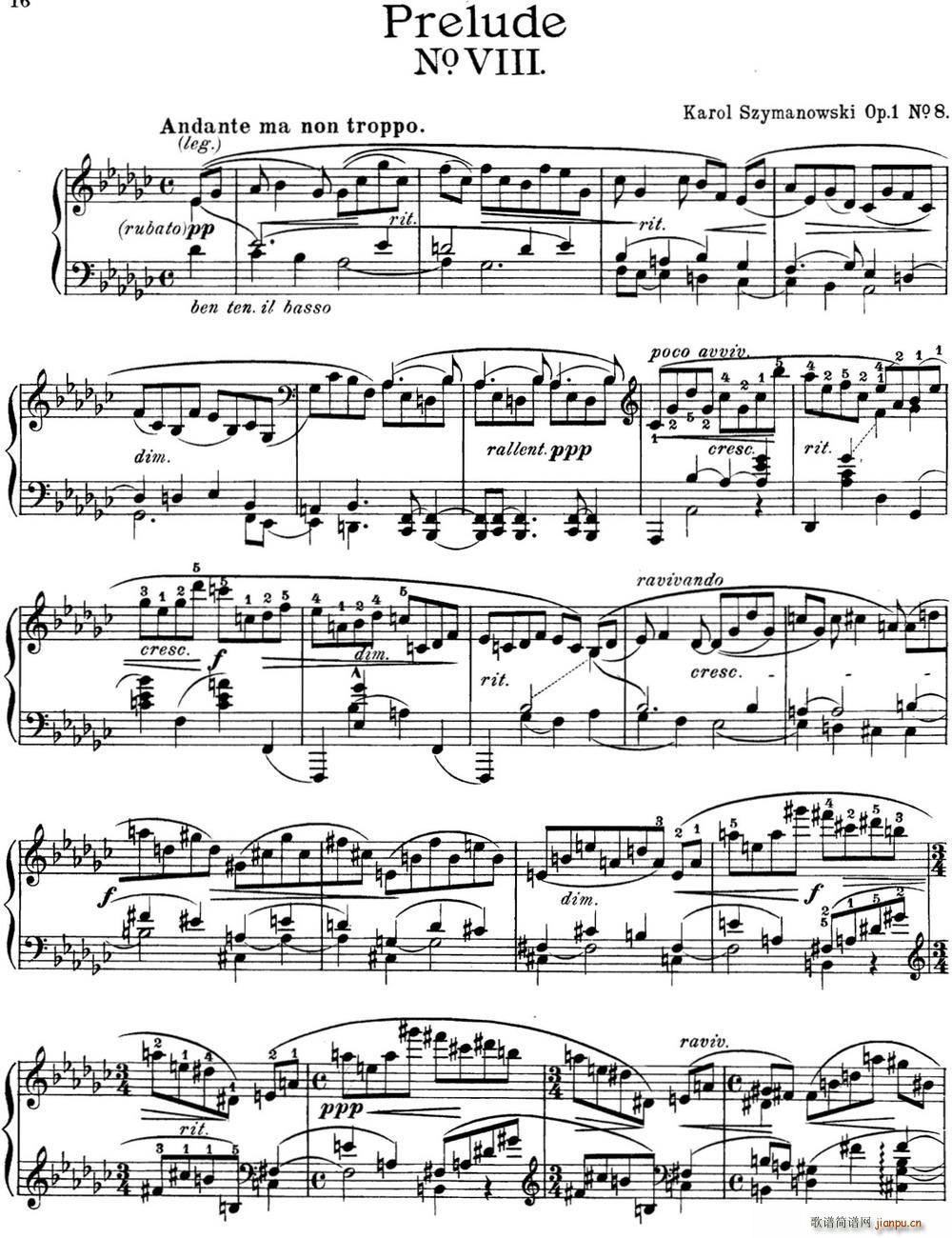 希曼诺夫斯基 9首钢琴前奏曲 Op 1 No 81